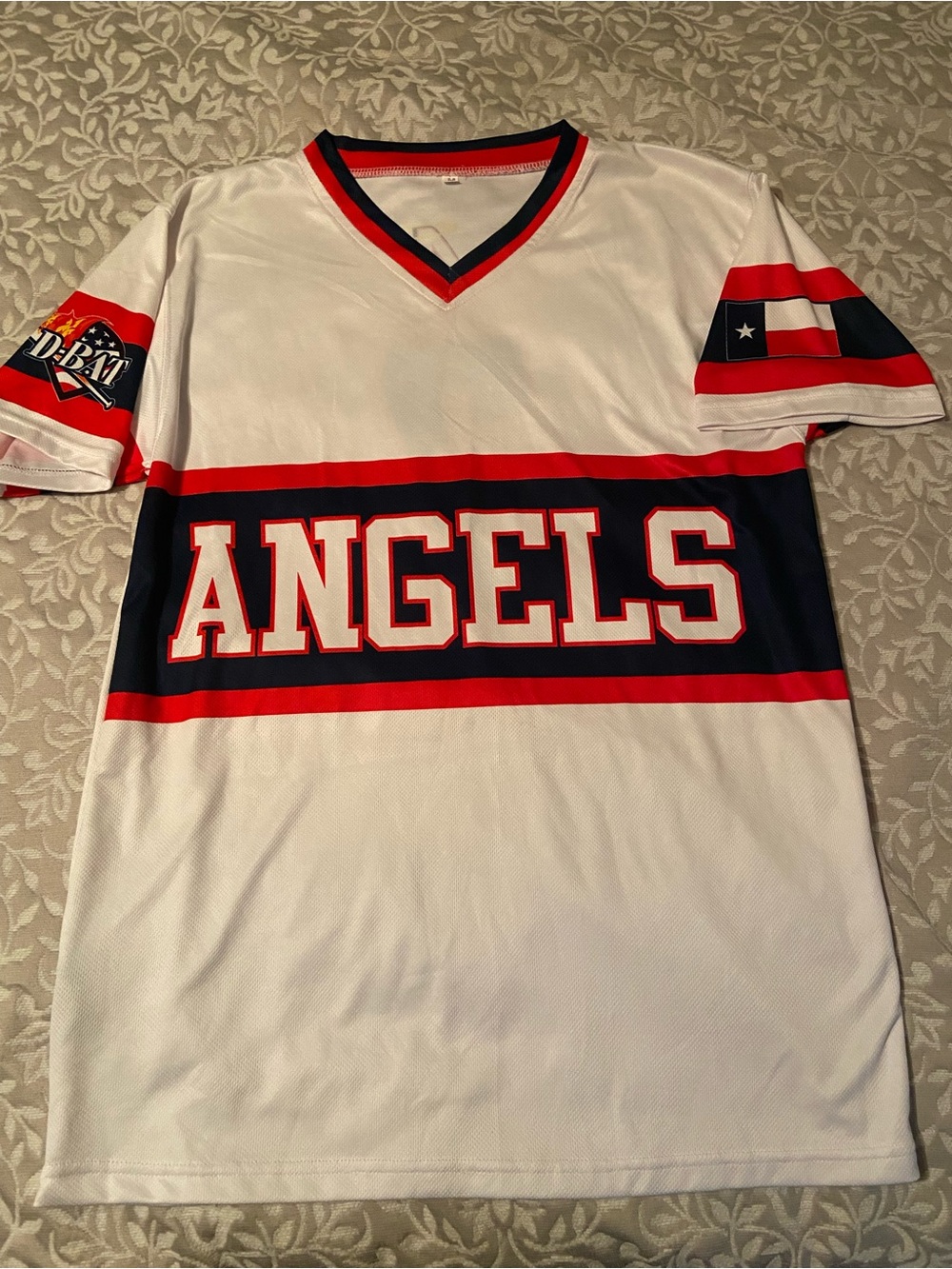 D-Bat Angels Jersey in White, Navy & Red